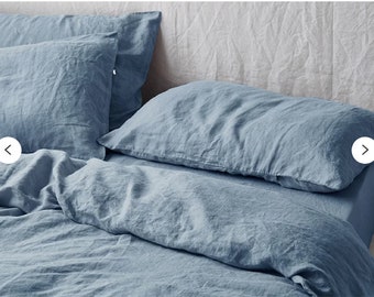 3 piece linen bedding set in Dusty Linen Dusty Blue Set cover and 2 pillowcases Stonewashed Linen Bedding  Soft Linen Dusty Blue duvet cover