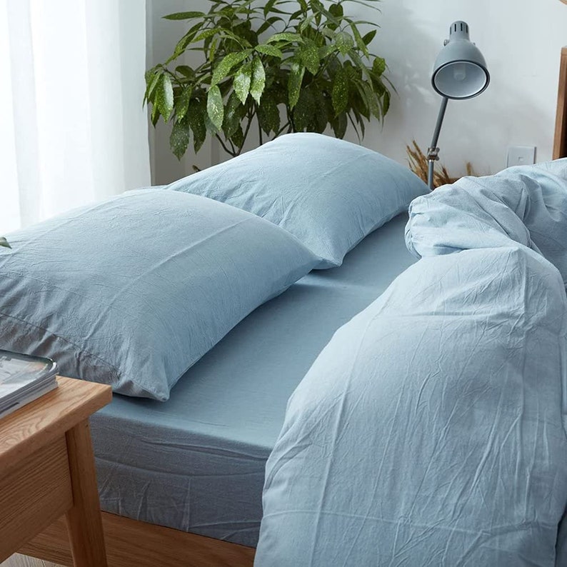 Dusty Blue Stonewashed Bedding Duvet Set Cotton Duvet Cover Etsy
