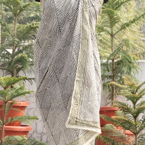 Hand Block Printed Cotton Sarong: Floral Beach Wrap