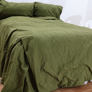 Moss Green Cotton Duvet Cover Set: Button Closure Bedding