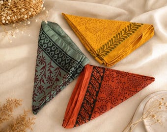 Hand Block Print Cotton Bandana Set of 3, Organic Cotton Bandanas, Natural Dye Scarf, Handmade Head Scarf, Indian Block Print Bandana,