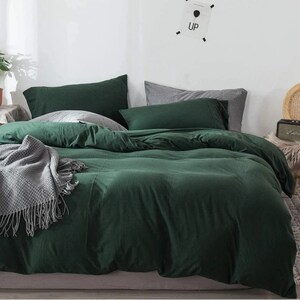 Stonewashed Cotton Duvet Cover Set, Dark Green main image 0