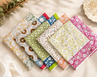 Hand Block Print Cotton Bandana Set of 5, Organic Cotton Bandanas, Natural Dye Scarf, Handmade Head Scarf, Boho Hair Wrap, Gift for Her