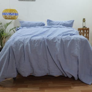30 Color Sky Blue Pure Linen duvet cover Set Stonewashed Linen Bedding  Buttons Twin Double Queen King Toddler Custom Size Linen duvet cover