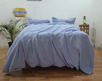 Sky Blue Linen Duvet Cover Set: Stonewashed Bedding with Buttons