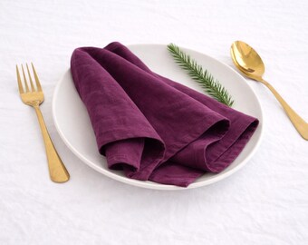 Dark Plum Cotton Dinner Napkin – Stonewashed Organic Table Linen