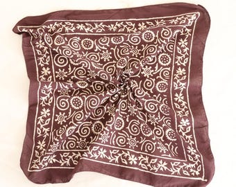 Hand Block Print Baumwolle Bandana: Boho Halstuch, Schokobraun