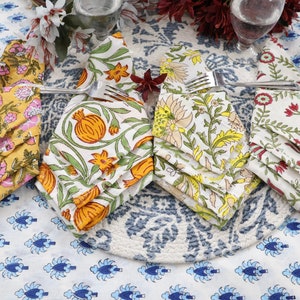Assorted Napkin Set, 100 Pack of Hand Printed Napkin, Floral Print 100% Cotton Napkin, Table Napkin, Eco Friendly Reusable Cloth Napkins