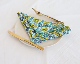 Block Print Cotton Napkins: Boho Floral Dinner Napkin Set