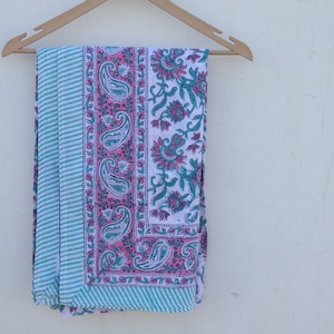 Floral Hand Block Printed Cotton Sarong: Indian Beach Wrap