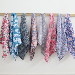 100 Pcs Hand Block Printed Cotton Napkins: Assorted Floral Reusable Cloth