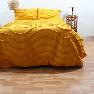 Mustard Yellow Tufted Cotton Duvet Cover King Queen Twin Full Tufted Bedding Set Tufted Quilt Duvet Cover With 2 Matching Pillow Case