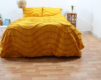 Mustard Yellow Tufted Cotton Duvet Cover King Queen Twin Full Tufted Bedding Set Tufted Quilt Duvet Cover With 2 Matching Pillow Case