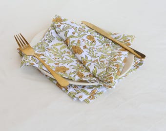 Hand Block Printed Cotton Napkins: Floral Wedding Table Decor