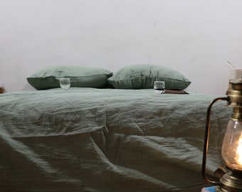 Sage Green Linen Duvet Cover Set: Stone Washed Bedding