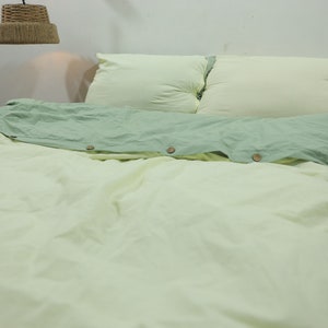Sage Green and Yellow Pastel color Cotton duvet cover Two color duvet stonewashed cotton bedding, Green duvet cover, Boho duvet, King Duvet