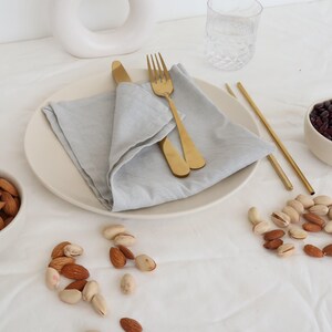 Silver Grey Cotton Napkins Set: Softened Stonewashed Cloth