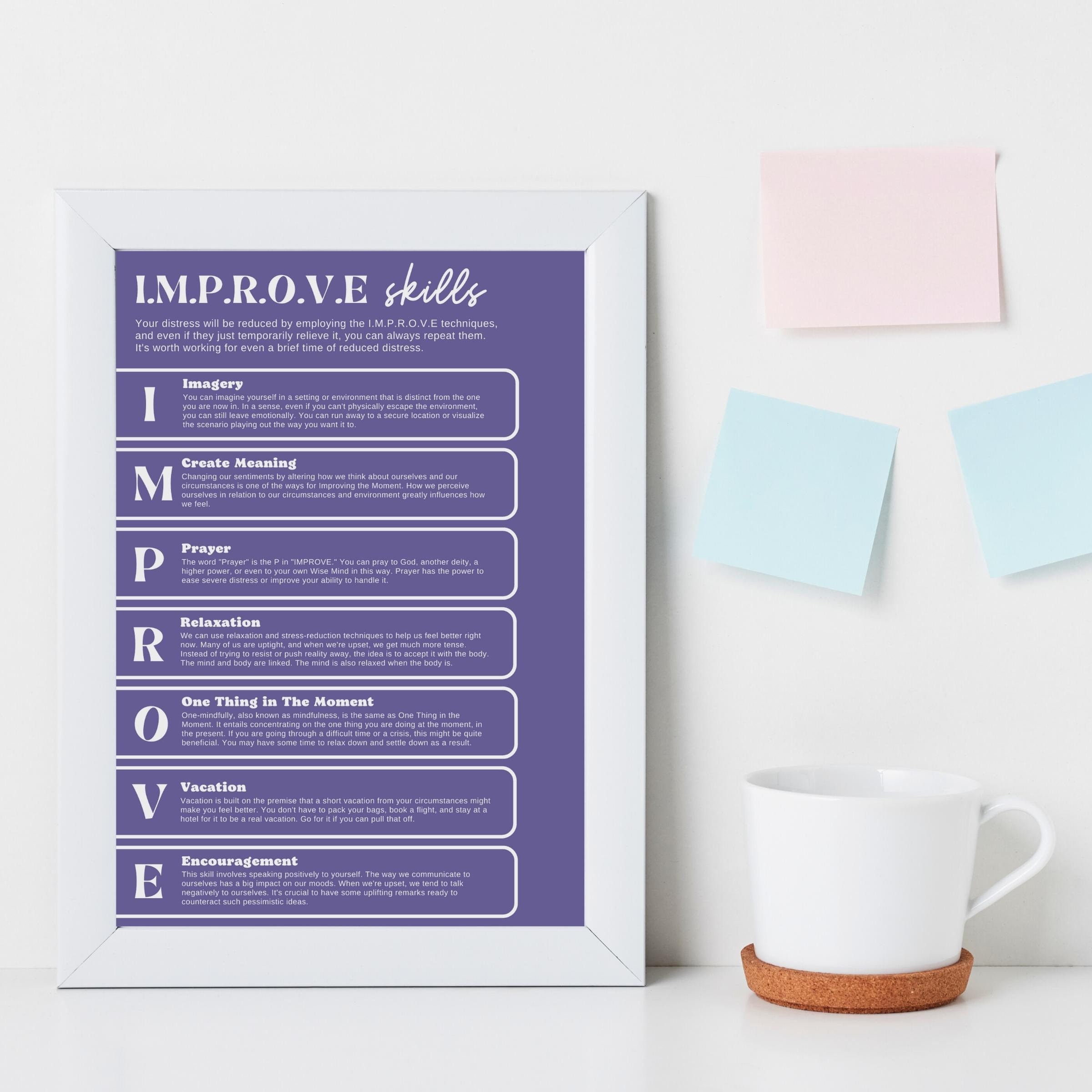 DBT Poster, IMPROVE Skills Poster for Therapy Office Decor, Counseling ...