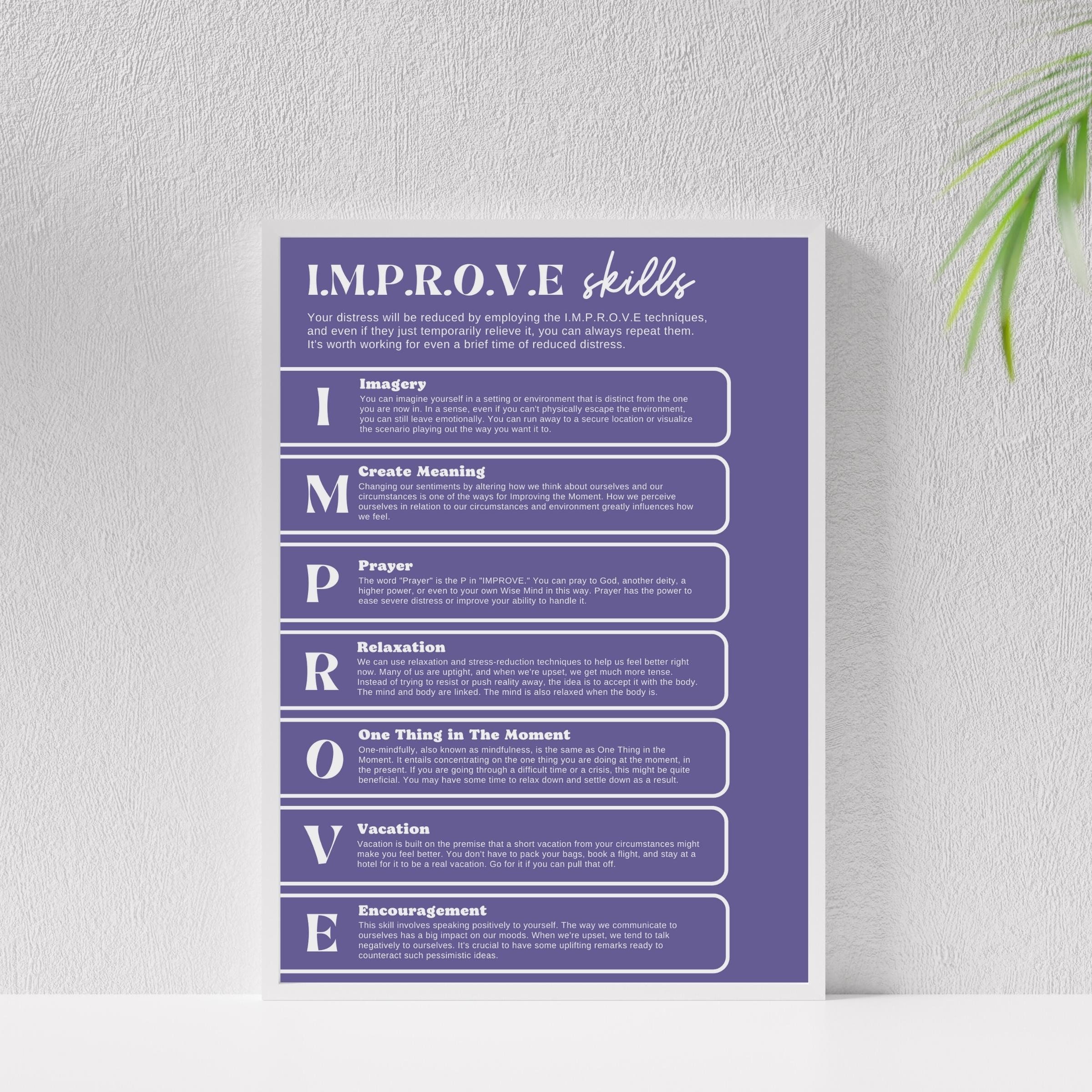 DBT Poster, IMPROVE Skills Poster for Therapy Office Decor, Counseling ...