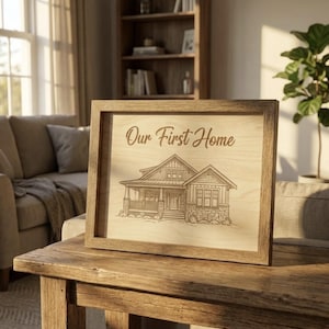 Custom House Portrait Wood Engraving • First Home Gift for Couple • Realtor Closing Gift • New Home Ornament - 8&quot; x 10&quot;