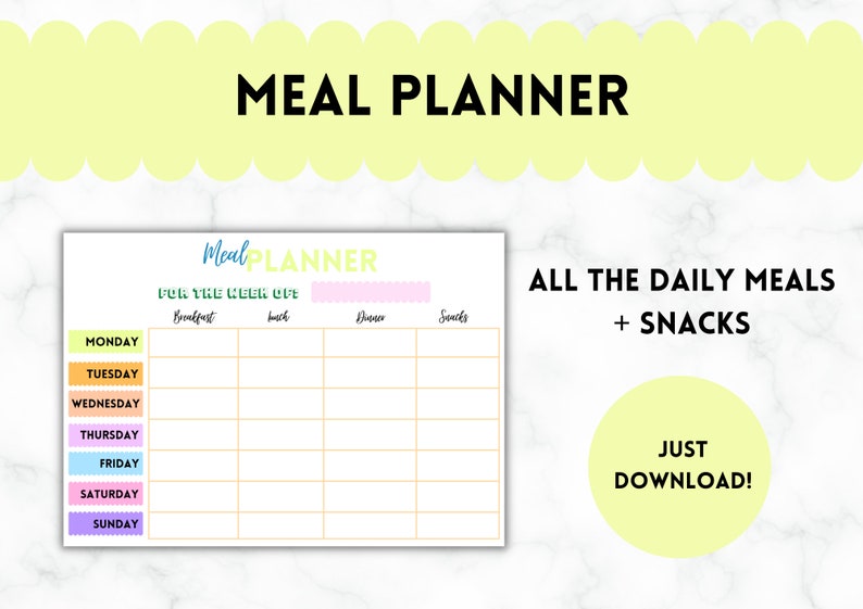 Weekly Meal Planner, Meal Planner, Printable, Digital Download, Grocery ...