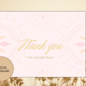 Thank you card, Purchase, Digital download, Pink, Bohemian