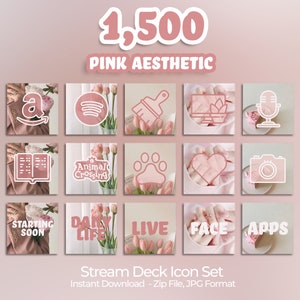 1,500 Stream Deck Icons | Streamers, Streaming, Twitch | Pink Aesthetic