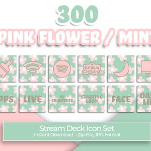 Pink Flower & Mint - 300 Stream Deck Icons | Streamers, Streaming, Twitch