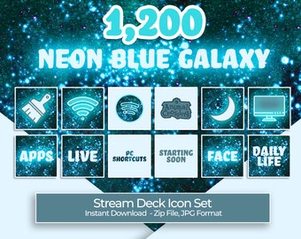 Neon Blue Galaxy - 1,200 Stream Deck Icons | Streamers, Streaming, Twitch