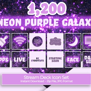 Neon Purple Galaxy - 1,200 Stream Deck Icons | Streamers, Streaming, Twitch