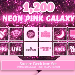 Neon Pink Galaxy - 1,200 Stream Deck Icons | Streamers, Streaming, Twitch