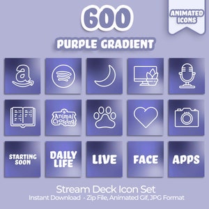 Animated - 600 Stream Deck Icons | Streamers, Streaming, Twitch | Purple Gradient