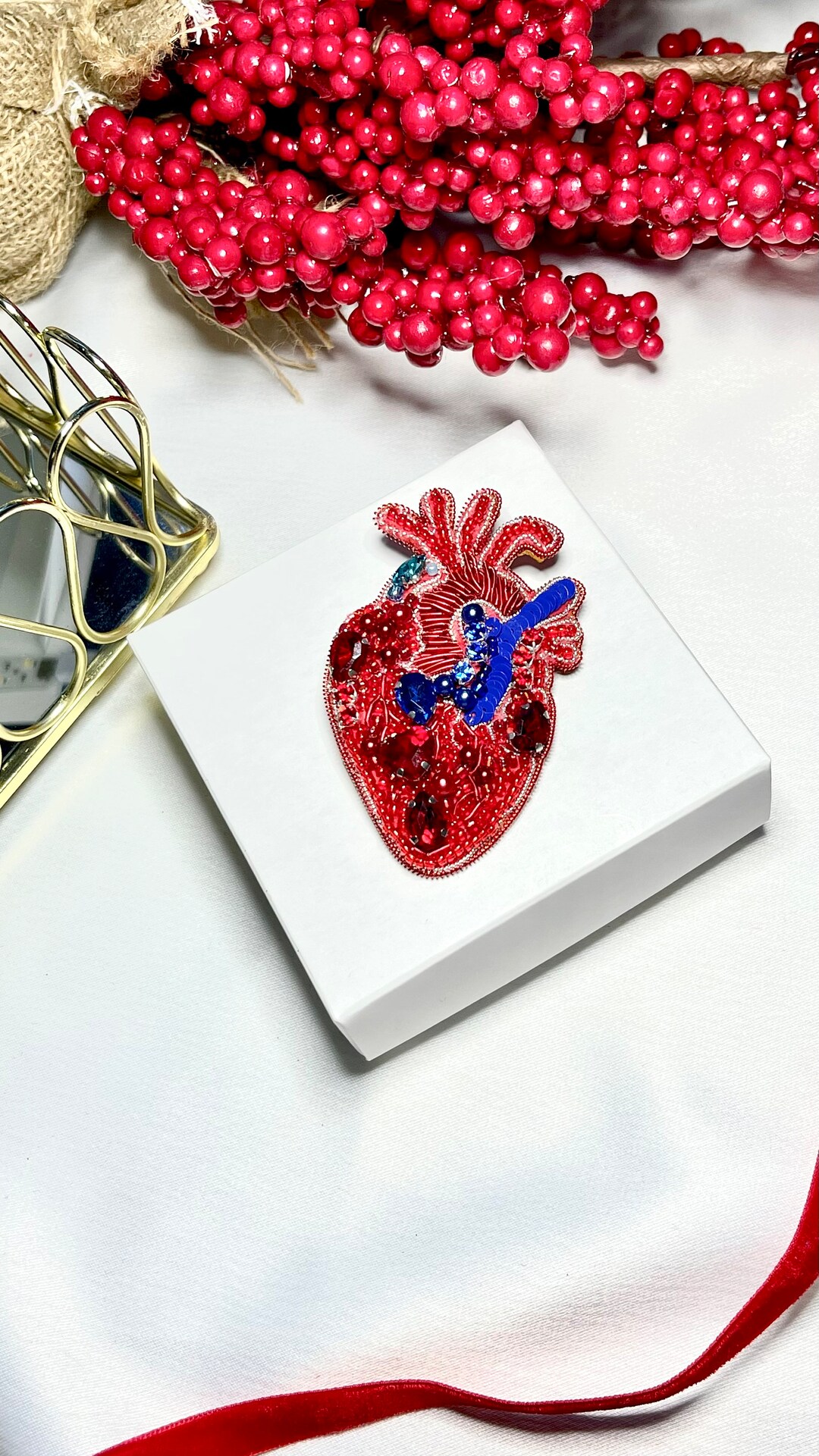 Embroidered Brooch Anatomical Heart Gift for Doctor Beaded Etsy