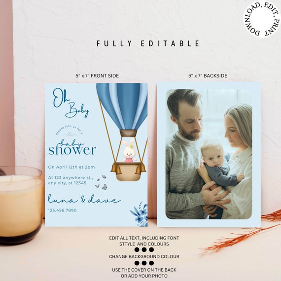 Blue Balloon Baby Shower Invitation Modern Baby Shower Etsy