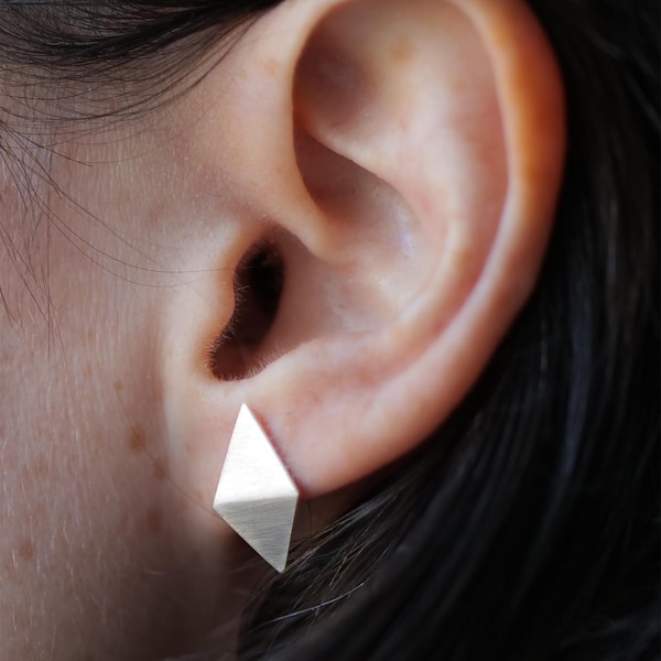 Geometric Sterling Silver Stud Earrings • Brushed Finish, Recycled Silver