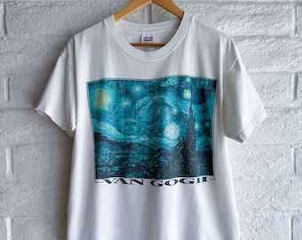 Vintage 90s Vincent Van Gogh Starry Night T Shirt Men's L Single Stitch USA
