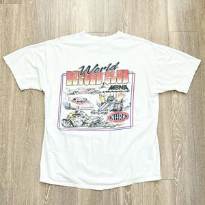 Camiseta de carreras vintage de los 90 del NHRA World Record Club, talla XL para hombre, estilo desgastado y destrozado. imagen 1