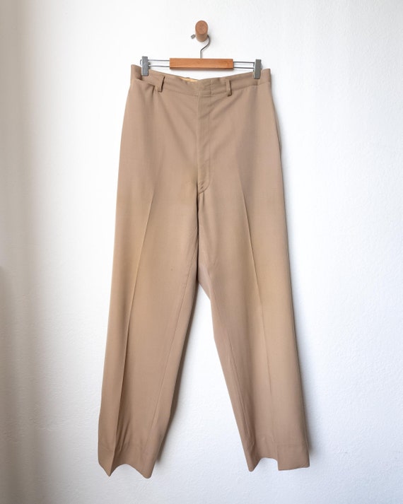 1930s Vintage High Waisted Talon Zipper Beige Chino Pants 1930s Vintage High Waisted Talon Zipper Beige Chino Pants