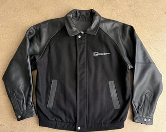 Vintage 1990s Dodge Leather Varsity Jacket / Fall Outerwear