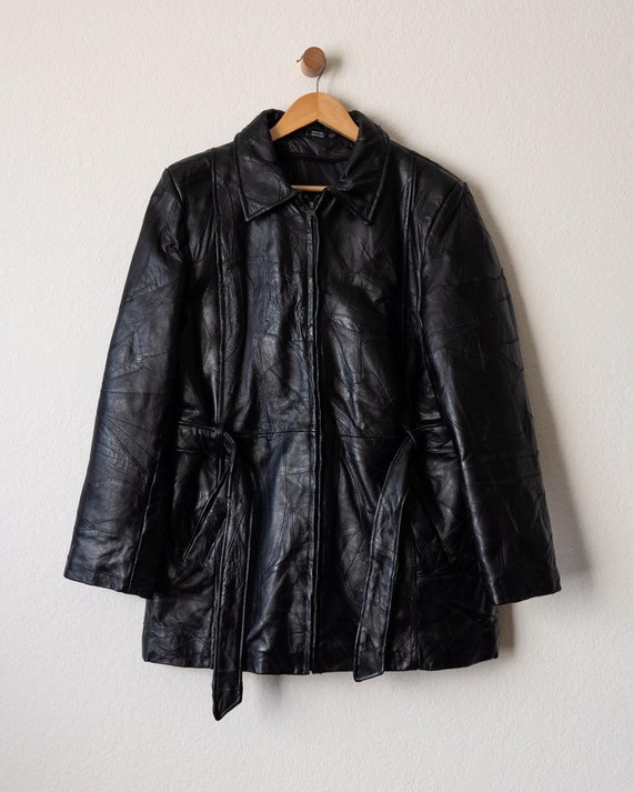 Patchwork Leather Jacket Vintage Monroe Main Trench Coat Etsy