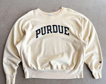 Vintage 90s Champion Reverse Weave Purdue Sweatshirt Men's XL Yellow Pastel USA