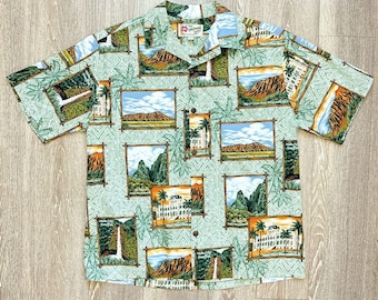 Vintage 2000s Hilo Hattie Hawaiian Shirt Men's L Hawaiian State Parks Mountain