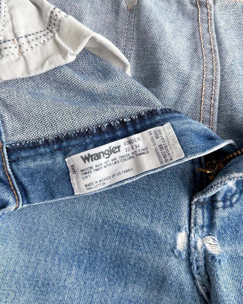 Vintage jaren 90 Wrangler 936 jeans distressed cowboy snit heren 32 western afbeelding 4