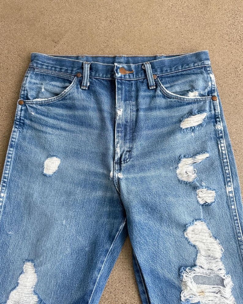 Vintage jaren 90 Wrangler 936 jeans distressed cowboy snit heren 32 western afbeelding 3