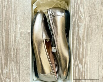 Vintage 1970s Laura Leigh Platinum Metallic Loafer Women's 7 Original Box