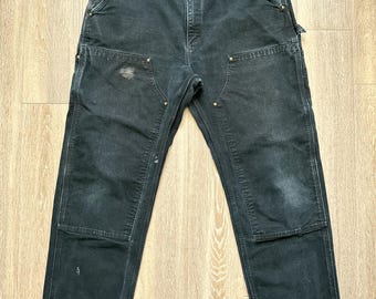 Pantaloni da carpentiere Carhartt vintage anni '90, neri sbiaditi, da uomo, taglia 36, effetto consumato, realizzati negli USA
