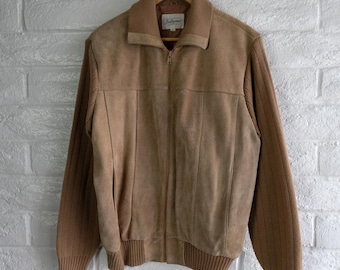 Vintage 80s Landmark Leather and Knit Sweater Jacket Full Zip