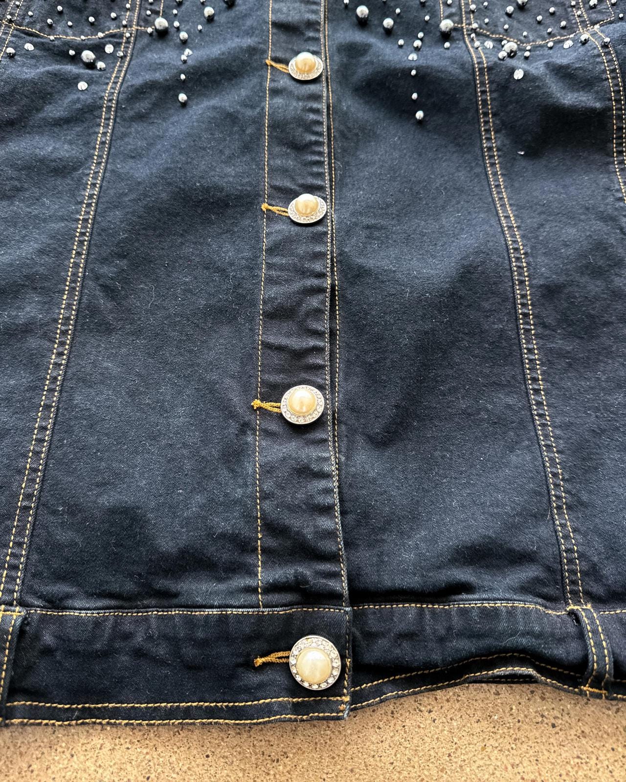 Vintage 2000s Denim Jean Jacket Black Trucker Oversized Y2K Rhinestones ...