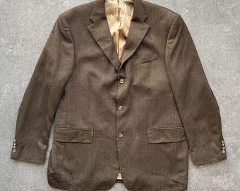 Oscar De La Renta Lambswool Herringbone Blazer Men's 46L Distressed Sport Coat