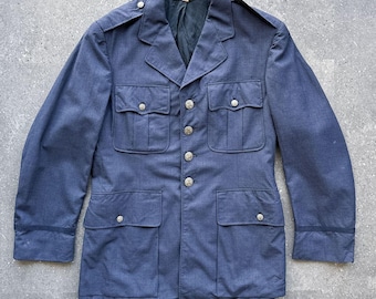 Vintage 60s USAF Service Dress Coat Men's 40R Blue Tropical Wool Vietnam USA